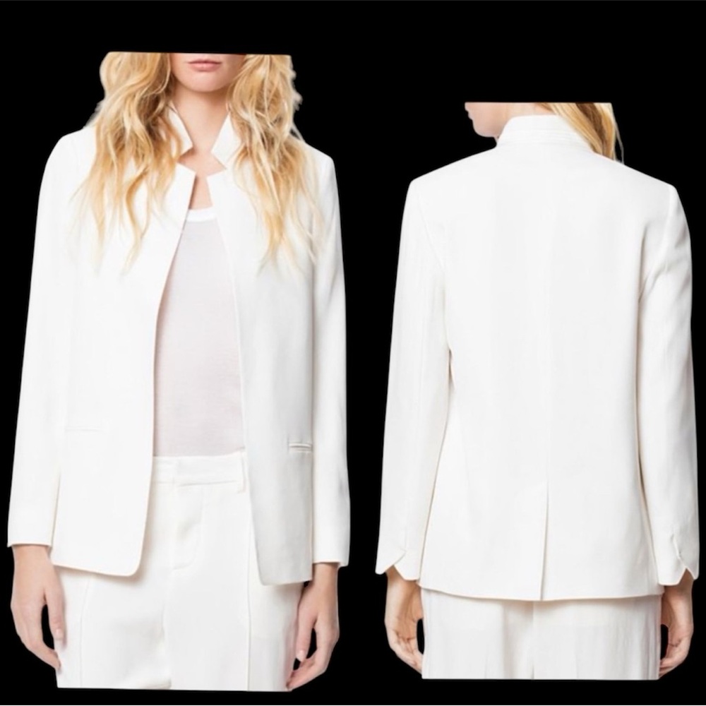 ZADIG & VOLTAIRE Cream VOLLY Crepe Notch Collar Jacket‎ EU 34 US XS Open Front